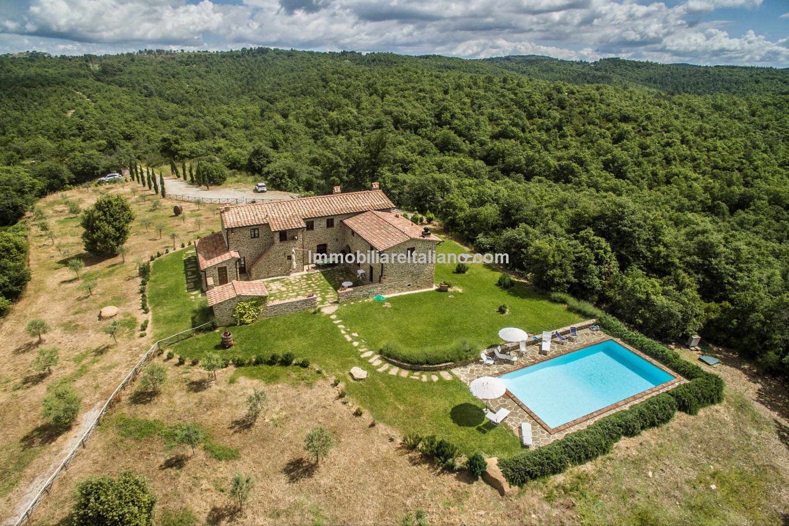 SOLDFarmhouse in Tuscany with courtyard, pool, woodland and olive grove