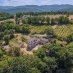 Aerial view of small Tuscan estate for sale near Anghiari