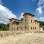 View of villa on Tuscan Maremma wine farm estate