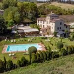 View of historic mill now converted to make a boutique hotel in Tuscany