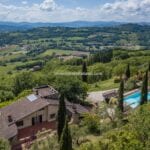 Aerial view of Umbria villa with pool for sale