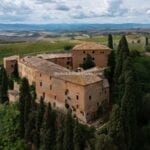 External view of castle near Montalcino Tuscany Italy
