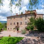 External view of luxury vacation rental property near Cortona in Tuscany Italy.
