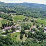 Aerial view of Tucan organic wine estate and agriturismo near Arezzo