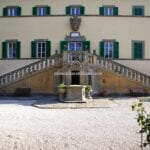 View of facade of historic villa Cortona Tuscany Italy