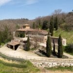 View of organic Tuscan wine estate and farmhouse Greve in Chianti