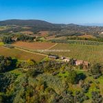 View of part of wine estate and agriturismo San Gimagnano Siena Tuscany Italy