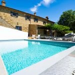 View of restored villa with pool near Cortona Tuscany Italy