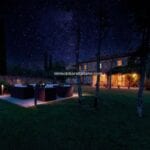 Night time view of stone villa Civitella in Val di Chiana Tuscany Italy