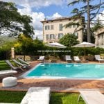 Pool view of historic villa Loro Ciuffenna Arezzo Tuscany Italy