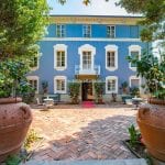 View of historic villa facade Lucca Tuscany Italy