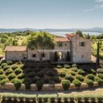 External view of energy efficient villa with Lake Trasimeno view Umbria Italy