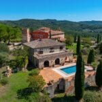 View showing luxury villa, farmhouse, pool and estate. Piegaro Perugia Umbria Italy