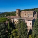 View of abbey on redevelopment estate Perugia Umbria Italy