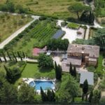 Aerial view of luxury boutique hotel for sale Tuoro sul Trasimeno Umbria Italy