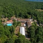 Aerial view of historic boutique hotel near Siena Tuscany Italy