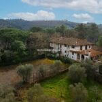 View of villa, gardens and tennis court for sale Florence Tuscany Italy