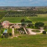 Aerial view of Sicilian wine estate showing buildings and pool