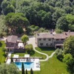 Aerial view of large villa with pool, Umbertide Umbria Italy