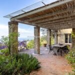 View of terrace showing sea view at Pietrasanta villa in Tuscany Italy