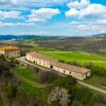 Aerial view show large farm and hunting estate Radicondoli Tuscany Italy