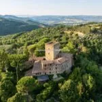 View of Italian castle and surroundings on the Umbrian hills.