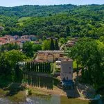 View of riverside hotel Arezzo Tuscany Italy