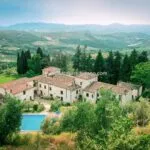 Aerial view of Tuscan Organic farm and agriturismo for sale