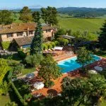 Aerial view of Siena Tuscany wine and farm estate