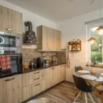 View of kitchen in Tuscan apartment near Caprese Michelangelo