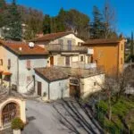 View of Monterchi Tuscany Italy town home and neighbors