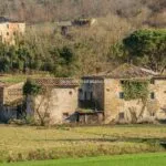 View of farmhouse and outbuildings Monterchi Tuscany Italy