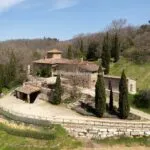 View of organic Tuscan wine estate and farmhouse Greve in Chianti