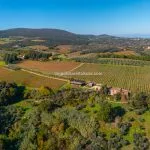 View of part of wine estate and agriturismo San Gimagnano Siena Tuscany Italy