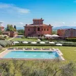 View of boutique hotel and pool Sinalunga Siena Tuscany Italy