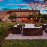 View of stone villa Civitella in Val di Chiana Tuscany Italy