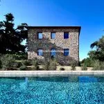 View of pool and villa Roccasttrada Tuscany Italy