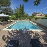 View of pool and farmhouse home Macerata Marche Italy