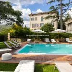 Pool view of historic villa Loro Ciuffenna Arezzo Tuscany Italy