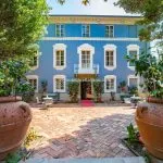 View of historic villa facade Lucca Tuscany Italy