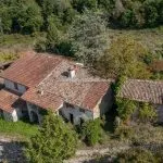 Aerial view of farmhouse and buildings Monte Santa Maria Tiberina Perugia Umbria Italy