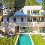 View of contemporary Tuscan villa home and pool near Vinci and Florence