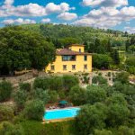 View of villa home and pool overlooking Florence city centre Tuscany Italy