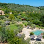 View of countryside villa and bio pool Certaldo Florence Tuscany Italy