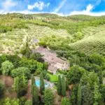 Aerial view of organic Tuscan estate for sale