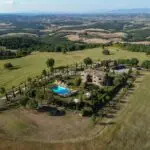 Aerial view of Tuscan farmhouse for sale