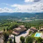 View of Umbria Italy farmhouse, land and surroundings.