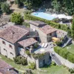 View of Città di Castello Umbria Italy farmhouse, gardens and pool