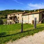 View of farmhouse and buildings Monte Santa Tiberina Umbria Italy