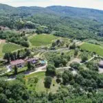 Aerial view of Tucan organic wine estate and agriturismo near Arezzo